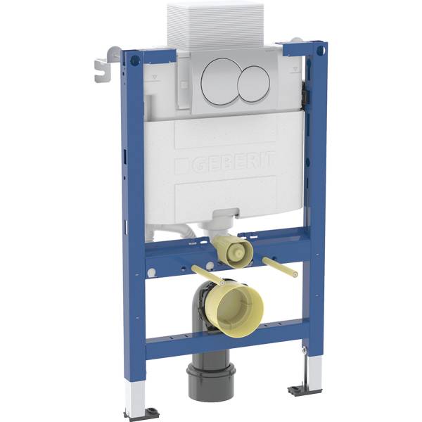 Geberit Duofix element for wall-hung WC, 82 cm, with Alpha concealed cistern 12 cm, 6/3 litres, Alpha01 flush plate, round - PreWall Element Set + WC Pack