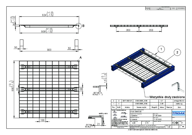 890 w x 900 d - 1000kg UDL 0105.5886.00
