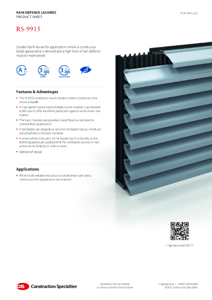 CS RS-9915 Rain Defence Louvre Product Sheet (02.25)