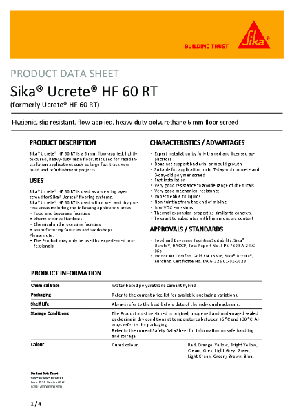 Sika® Ucrete® HF 60 RT Product Data Sheet