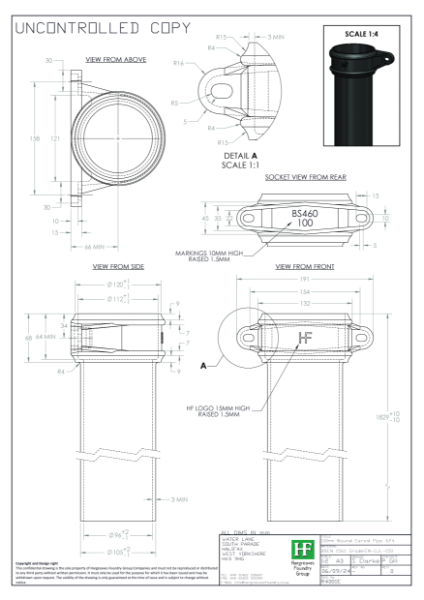 100mm Eared Rainwater Pipe Drawing
