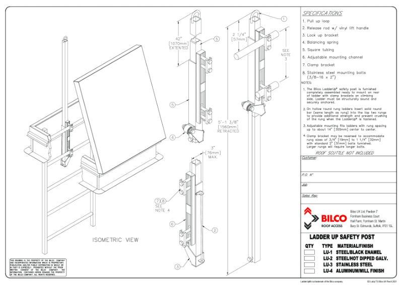 SUBMITTAL DRAWINGS  Ladder Up® Safety Post