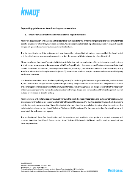 Supporting guidance on Knauf testing documentation