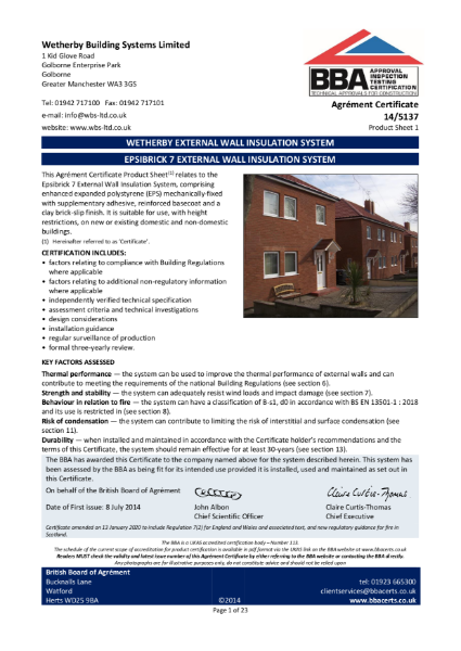 EpsiBrick External Wall Insulation System 14/5137 - PS1