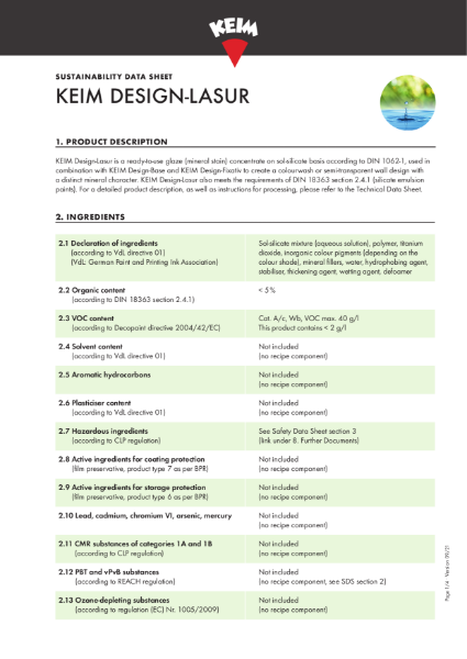 KEIM Design Lasur Sustainability Data Sheet