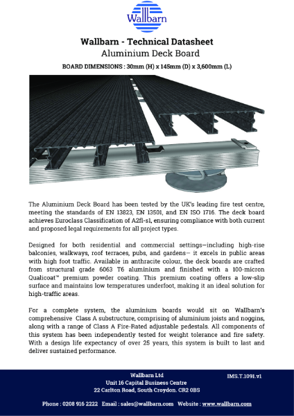 Datasheet - Class A Aluminium Deck Board