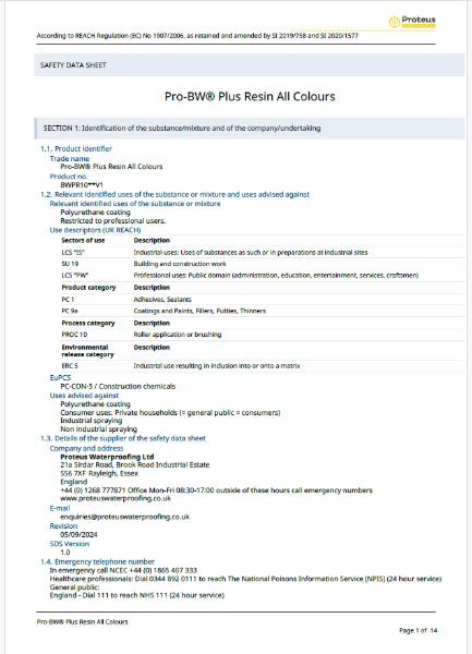 Safety Data Sheet - Pro BW® Plus Resin