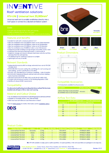 Universal Roof Tile Vent Datasheet
