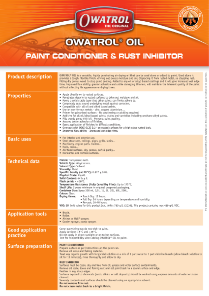 Owatrol Oil Technical Data Sheet