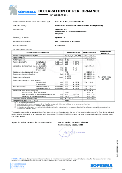 DUO HT 4 NOI/F C180 AERO FC - Declaration of Performance