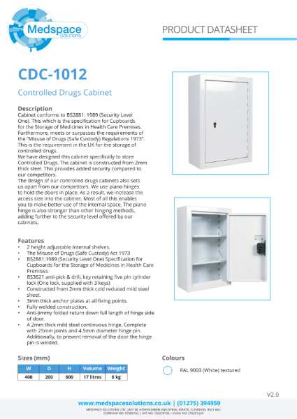 CDC-1012 - Controlled Drugs Cabinet