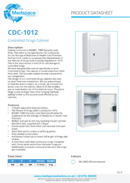 CDC-1012 - Controlled Drugs Cabinet | NBS Source