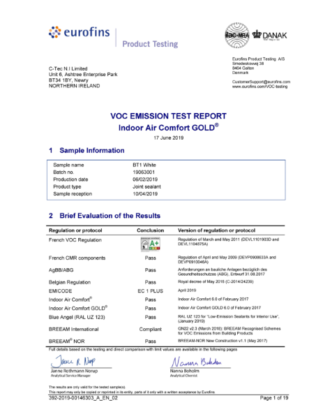 BT1 - VOC Test Report - Air Comfort Gold