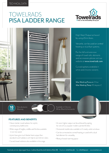 Pisa Ladder Towel Rail Product Data Sheet