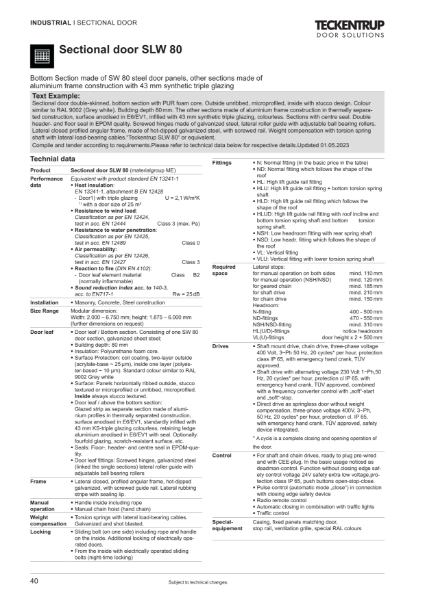 Sectional Door "Type SLW 80" (Technical Data)