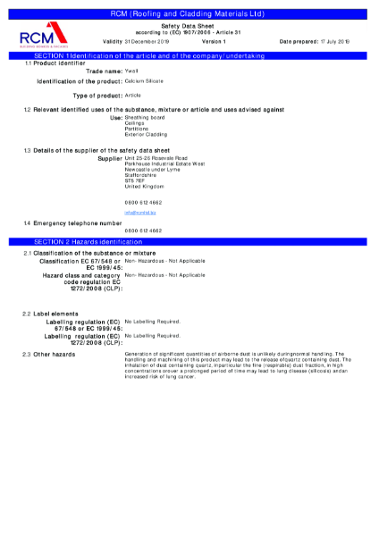 Safety Data Sheet for Y-WALL