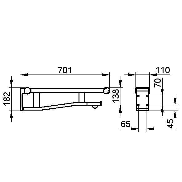 Hinged Support Rail - 700/850mm - Grab Bar - PLAN CARE - Grab bar