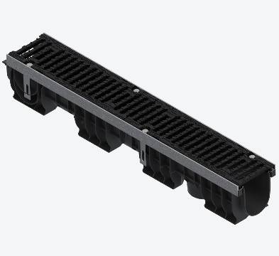 PRO DN100 Plastic Channel Drain with Cast Iron Grates, D400 - Drainage Channels with Grating