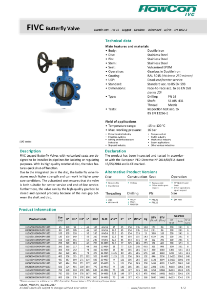FlowCon IVC PN16 Gear Operated Fully Lugged Butterfly Valve