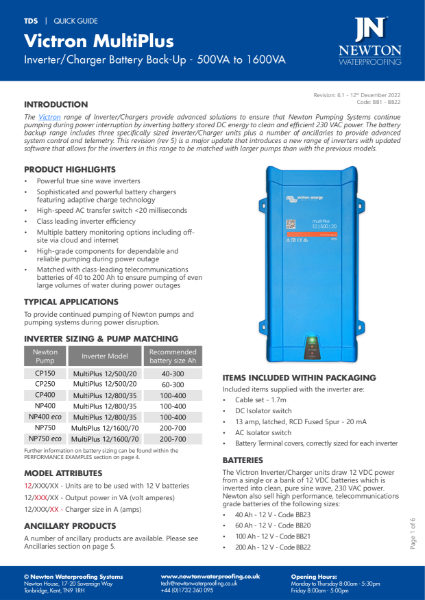 Newton Victron Inverters TDS