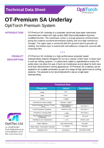 OT-Premium SA Underlay TDS