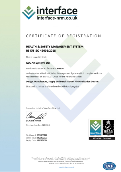 HEALTH & SAFETY MANAGEMENT SYSTEM:
BS EN ISO 45001:2018