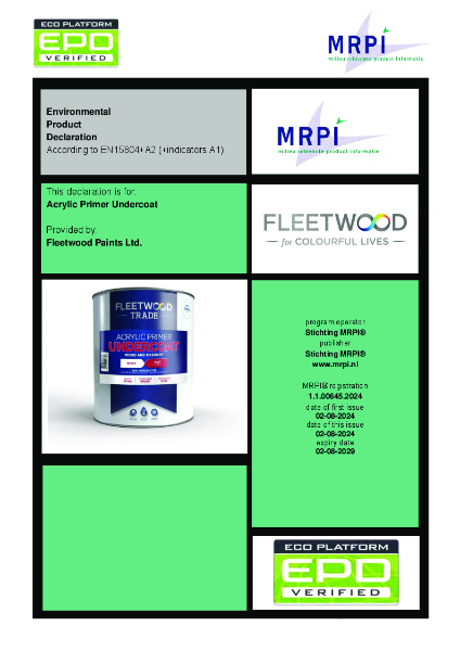 Environmental  
Product  
Declaration 
According to EN15804+A2 (+indicators A1)  Acrylic Primer Undercoat