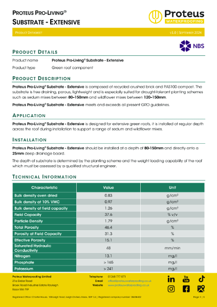 Product Data Sheet - Pro-Living® Extensive Substrate