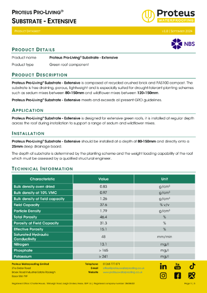 Product Data Sheet - Proteus Pro-Living® Extensive Substrate