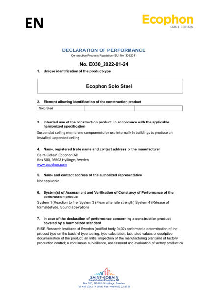 Solo Steel - Declaration of Performance
