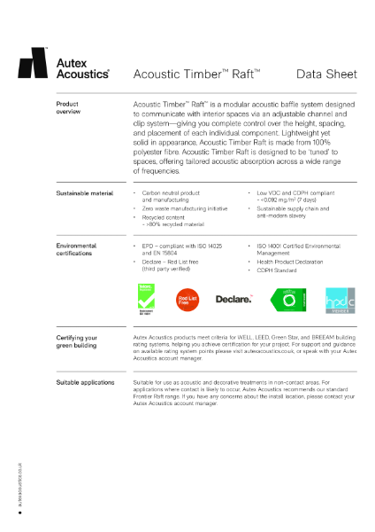 Acoustic Timber Raft Data Sheet