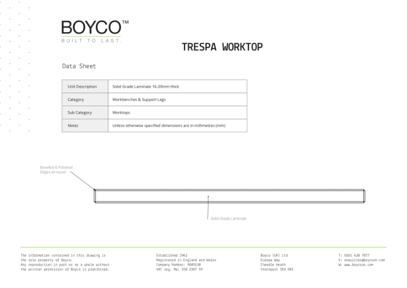 TRESPA WORKTOP DATA SHEET