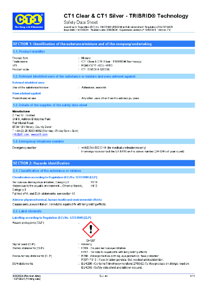 CT1 Clear & Silver - SDS (Safety Data Sheet)