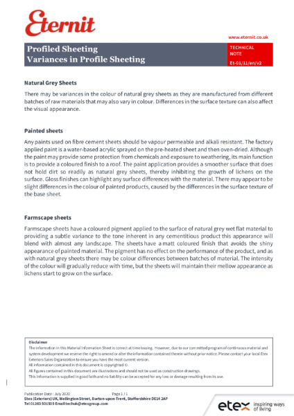 Eternit - Variances of Profiled Sheeting