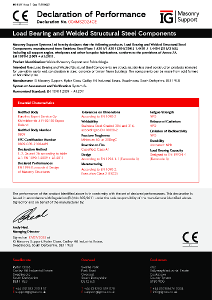 Declaration of Performance - Load Bearing and Welded Structural Steel Components (CE Mark)