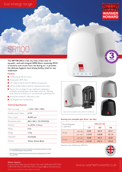 SR1100 low energy Hand Dryer