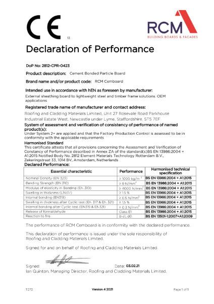 Declaration of Performance - Cemboard