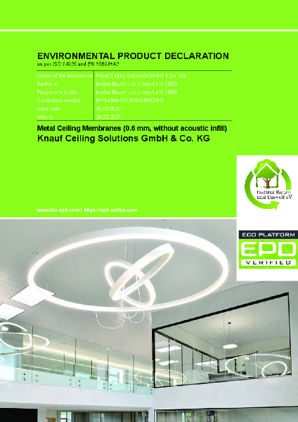 EPD Metal Ceiling Membranes (0.6 mm, without acoustic infill)