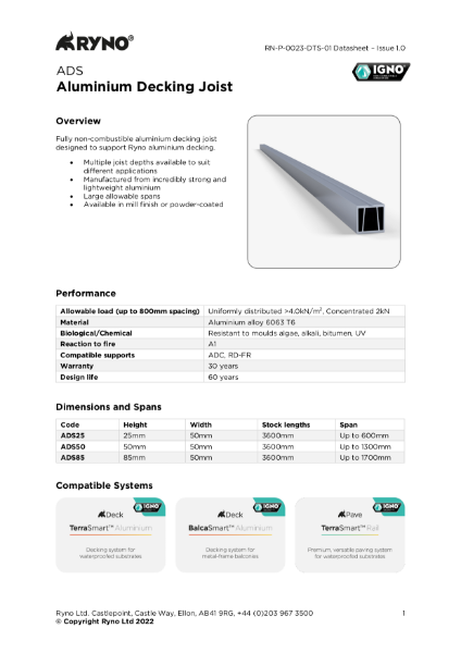 ADS Decking Joist - Datasheet