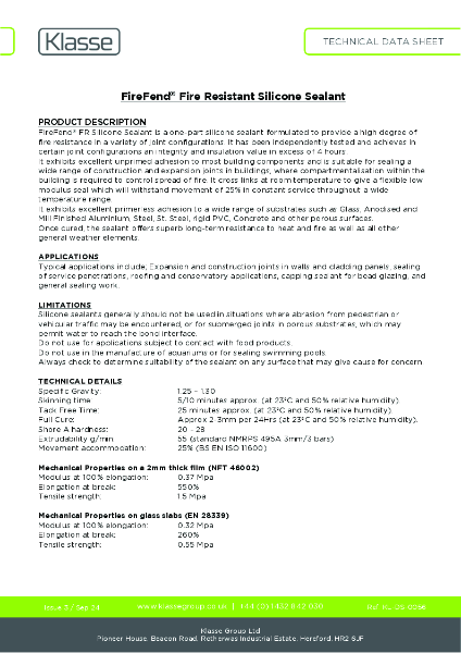 Klasse FireFend FR Silicone Sealant TDS