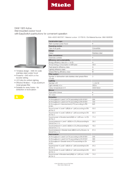 DAW 1920 Product Spec Sheet