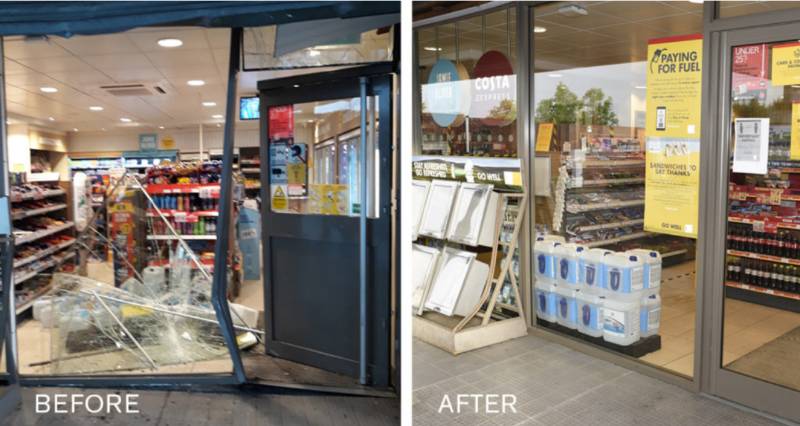 Installation of an Attack Resistant Enhanced Shop-front to a previously damaged Petrol Forecourt