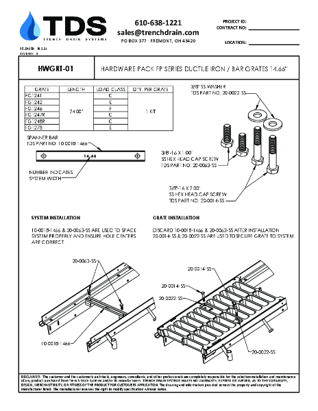 Trench•Era Ductile Iron / Bar Grate Hardware Pack 14.66" - HWGRT-01
