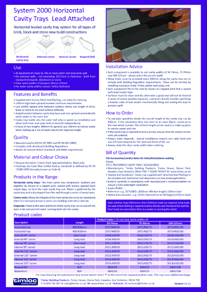 System 2000 Horizontal Cavity Trays Leaded Datasheet