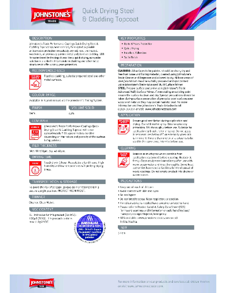Quick Drying Steel and Cladding Topcoat - Product Data Sheet