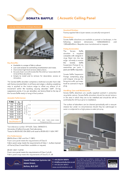 Sonata Baffle – Technical Data Sheet.