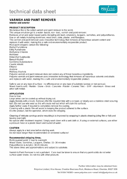 Varnish and Paint Remover Technical Data Sheet