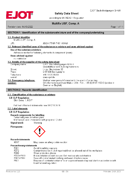 EJOT Multifix USF Safety Data Sheet