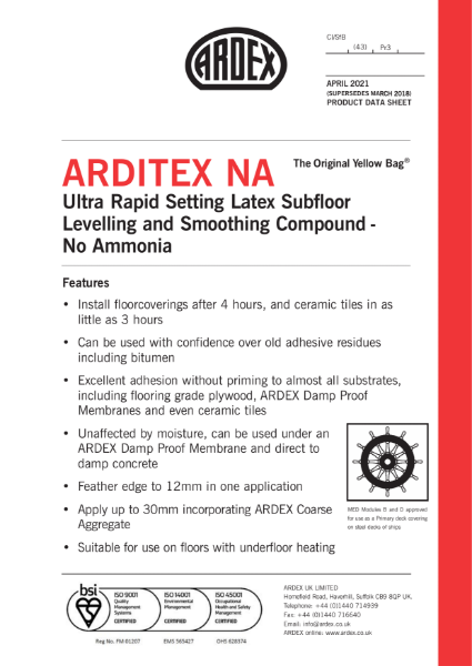 ARDITEX NA Smoothing and Levelling Compound Technical Datasheet