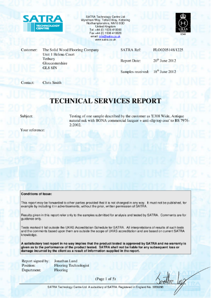 SATRA Anti-Slip Test Results on Lacquered Timber Flooring